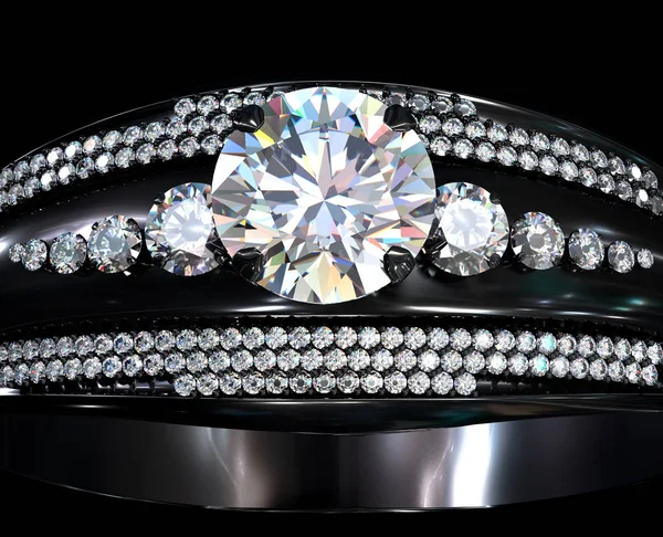 Anello di fidanzamento rivestimento in oro nero con gemma di diamante — Foto Stock