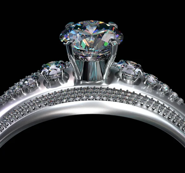 Anello di fidanzamento in oro bianco con gemma di diamanti . — Foto Stock
