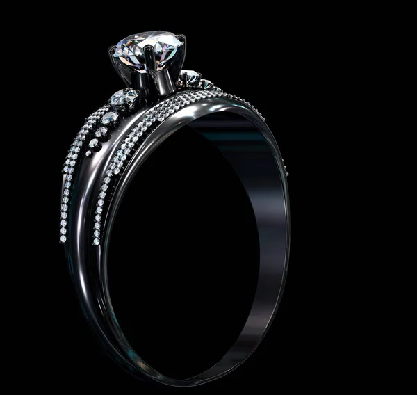 Fekete arany bevonattal eljegyzési gyűrű, gyémánt gem — Stock Fotó