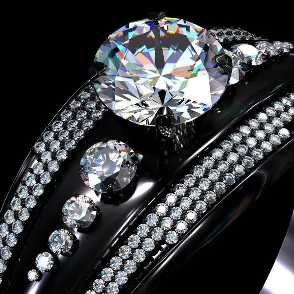 Anel de noivado de revestimento de ouro preto com gema de diamante . — Fotografia de Stock