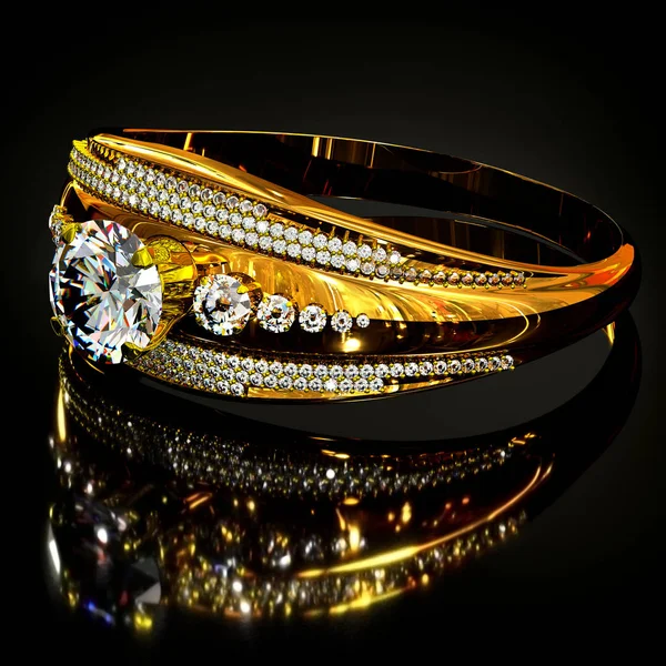 Guld förlovningsring med smycken pärla. — Stockfoto