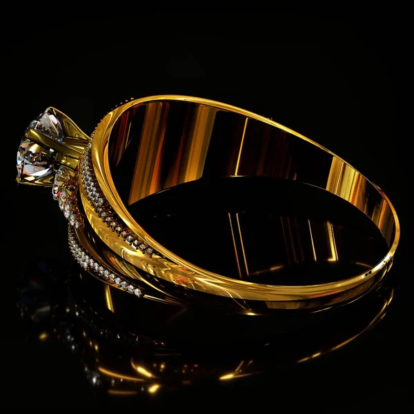 Обручальное золотое кольцо с драгоценным камнем . — стоковое фото