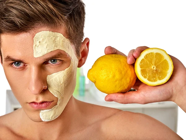Facial man mask from fruits and clay . Face mud applied. — Stock Photo, Image
