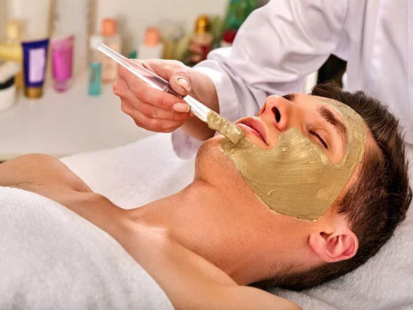 Schlamm Gesichtsmaske der Frau im Wellness-Salon. Gesichtsmassage. — Stockfoto
