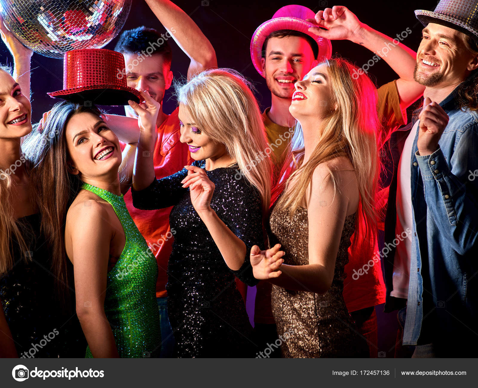 Dance party with group people dancing and disco ball. — Stock Photo ...