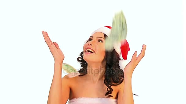 Presente criativo Venda de Natal para mulher de compras em chapéu de Santa . — Vídeo de Stock