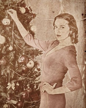Nostalji Noel kadın Xmas ağacı giyinme.