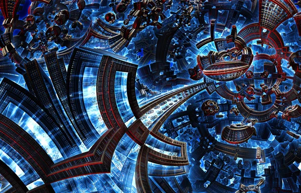 3d fractal ultravioleta de la futura ciudad. Desarrollo de la civilización en galaxia . — Foto de Stock