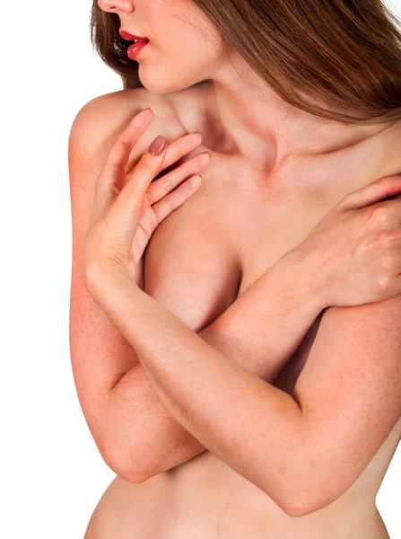 裸胸妇女。乳房妇女裸体和女役. — 图库照片