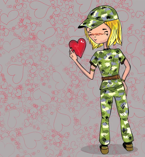 Handgezeichnetes Mädchen in Liebe mit Herz aus Doodle nahtlos. — Stockvektor