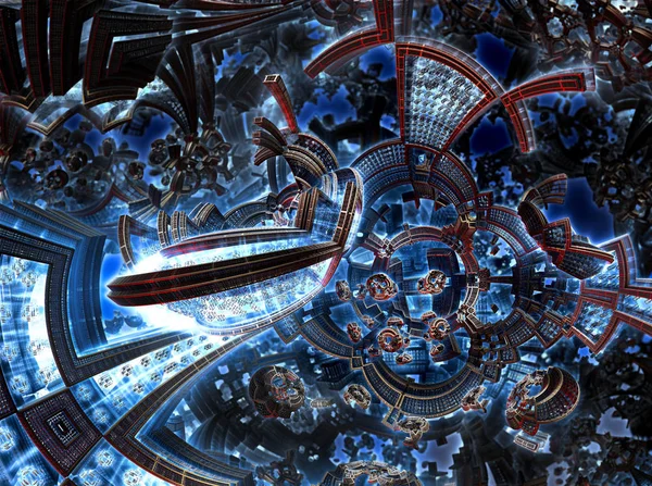 3d ультрафиолетовый фрактал будущего города. Цивилизация развития в галактике . — стоковое фото