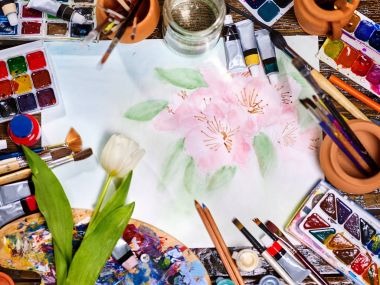 Otantik Boya fırçaları natürmort tablo sanat sınıf Okulu.