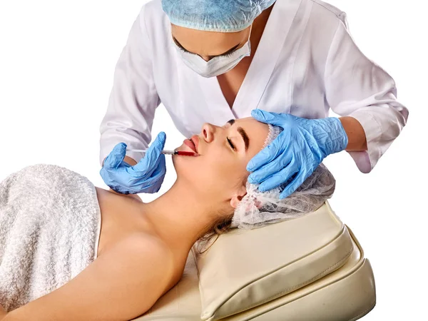 Dermal fillers of woman in spa salon with beautician. — Stock Photo, Image