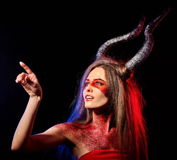 Mad satan woman aggressive cry in hell . Witch reincarnation creature. — Stock Photo, Image