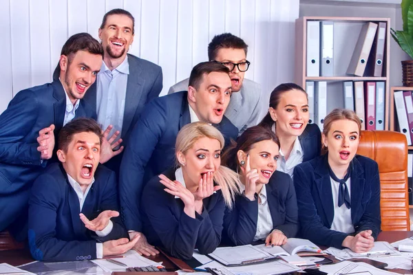 Business people office life of team people are happy with thumb up. — Stock Photo, Image