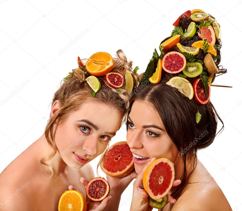 Women hair and facial mask and body care from fruits.