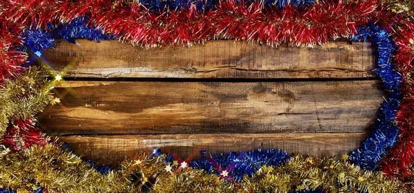 Tahta tahtalardan kopya alanı ile Noel çerçevesi süslemeleri. — Stok fotoğraf