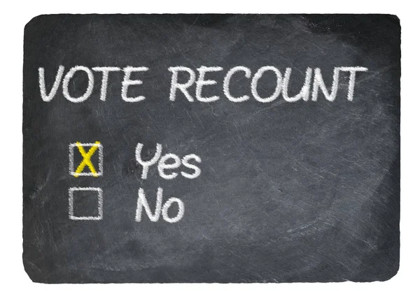 Ψηφοφορία επανακαταμέτρηση έννοια με κιμωλία σε μαυροπίνακα πλακών — Φωτογραφία Αρχείου