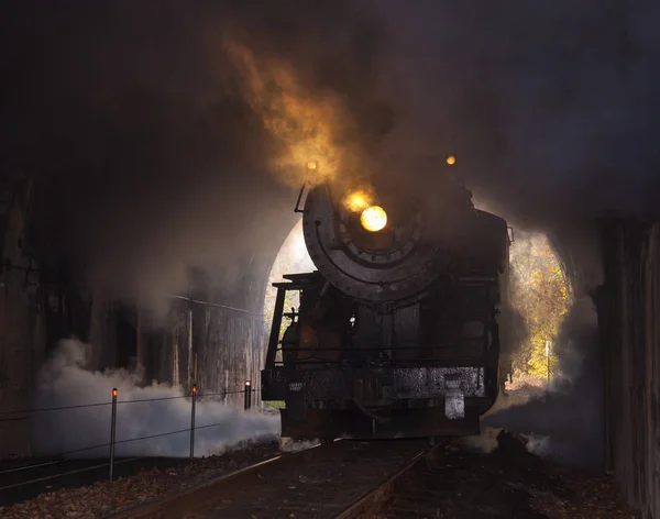 Locomotive à vapeur pénètre tunnel — Photo