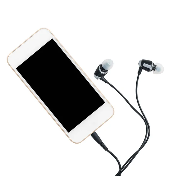 Smartphone music player and earbuds — Stock Photo, Image