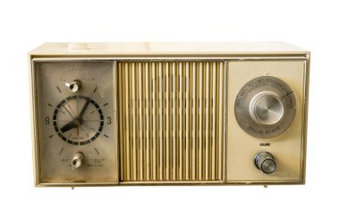 Retro ancient plastic clock radio clipart