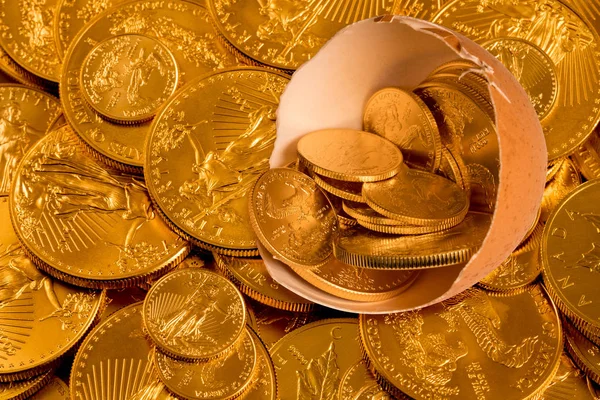 Huevo de nido con monedas de oro fino —  Fotos de Stock