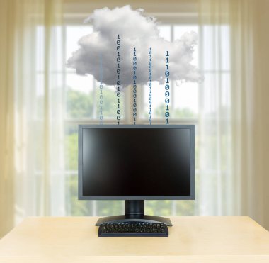 Bulut bilgi işlem konsept illüstrasyon masaüstü Pc ile