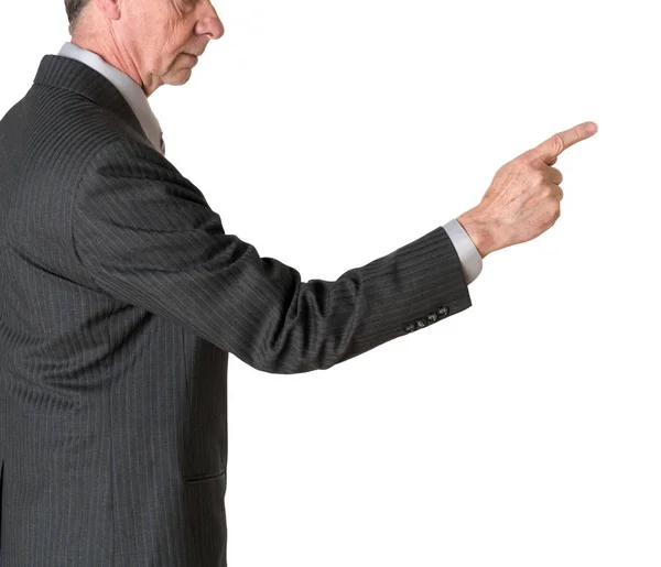 Executivo caucasiano sênior apontando dedo e isolado — Fotografia de Stock