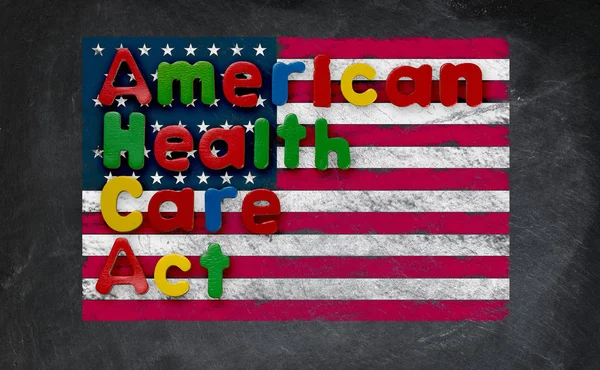 Ilustración de la American Health Care Act con bandera estadounidense —  Fotos de Stock