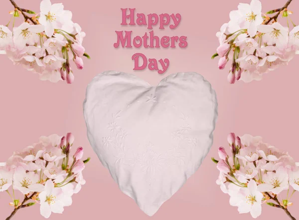 Happy Mothers Day background with cherry blossom and heart