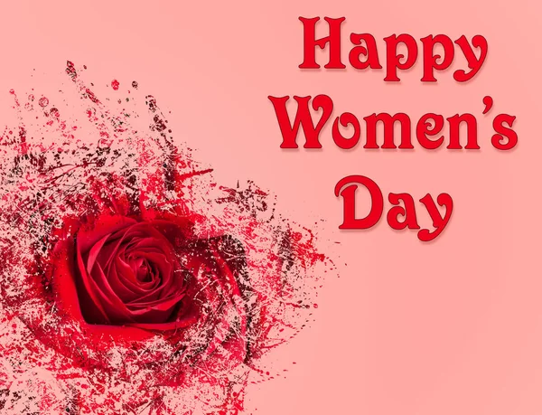 Happy Womens Day background with red rose — Stock Photo, Image