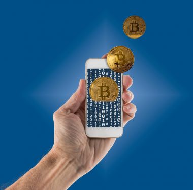 App handheld smartphone cep telefonu ile çıkan Bitcoins