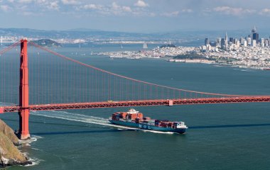 MOL Guardian Container ship entering San Francisco Bay under Golden Gate Bridge clipart
