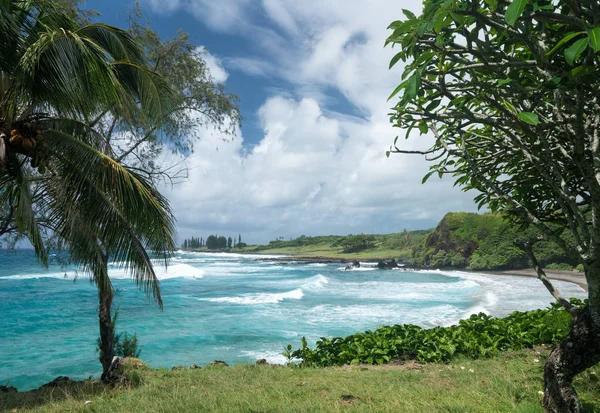 Пляж Хамоа вблизи Ханы на гавайском острове Мауи — стоковое фото