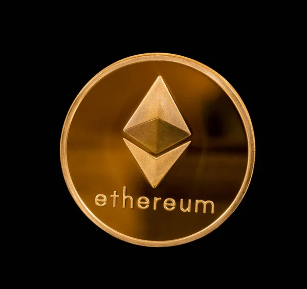 Izolované ether nebo ethereum mince s černým pozadím — Stock fotografie