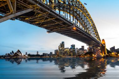 dramatik panoramik Günbatımı Fotoğraf sydney harbor
