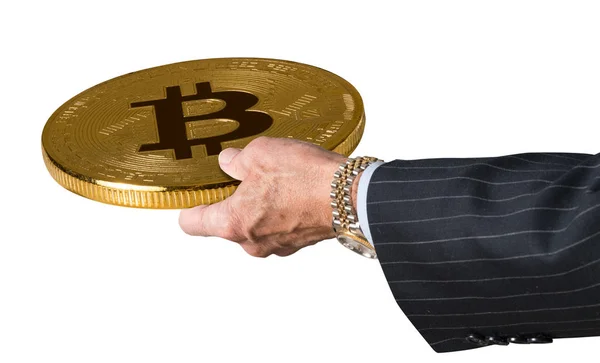 Geschäftsmann bietet Bitcoin zum Tausch an — Stockfoto