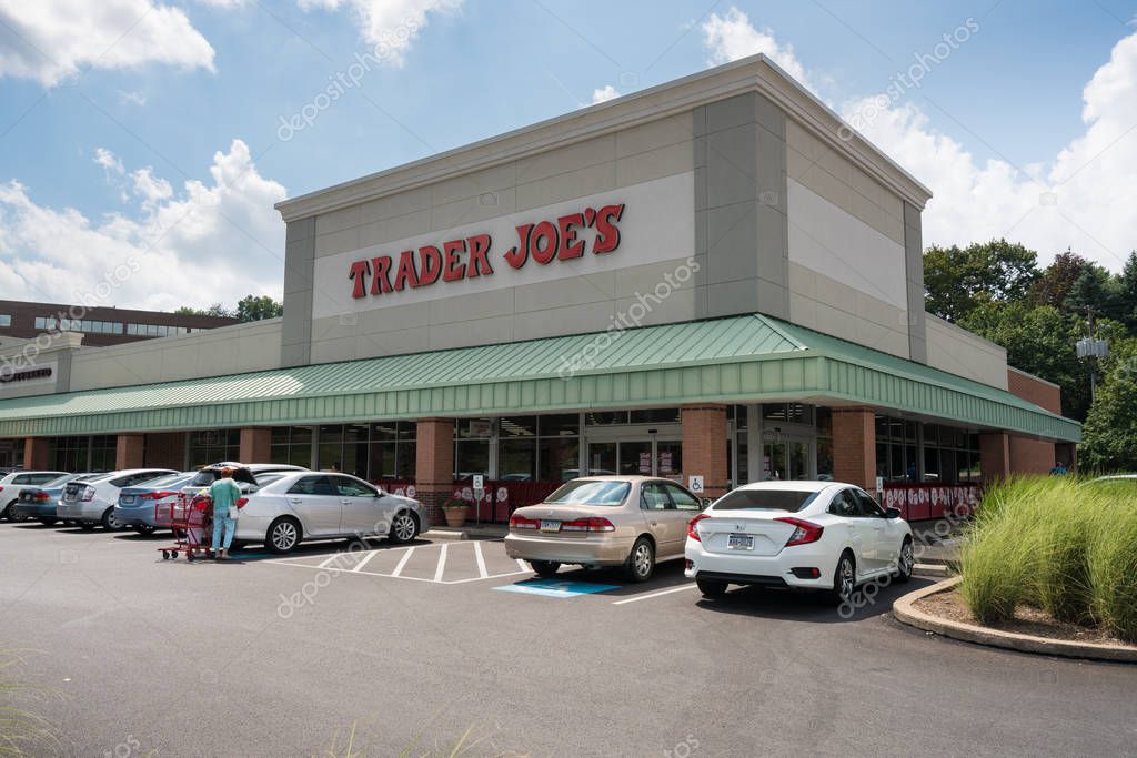 PITTSBURGH, PENNSYLVANIA, USA - AUGUST 17: Exterior of Trader Joes grocery supermarket on August 17, 2017 in Pittsburgh, PA.  The chain is celebrating 50 years in August 2017.