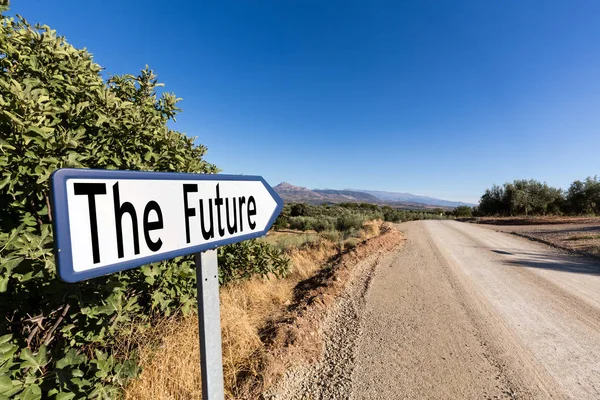 Sinal de estrada para o primeiro passo para o futuro — Fotografia de Stock