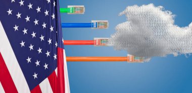 Bulut bilgisayar ve ABD bayrağı Net tarafsızlık görüntüde