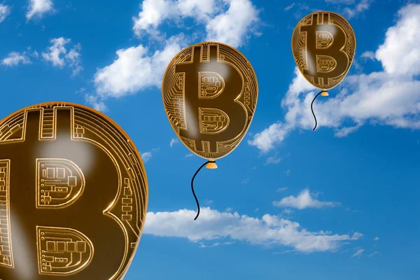 Bitcoin-Blasen schweben in den Himmel — Stockfoto