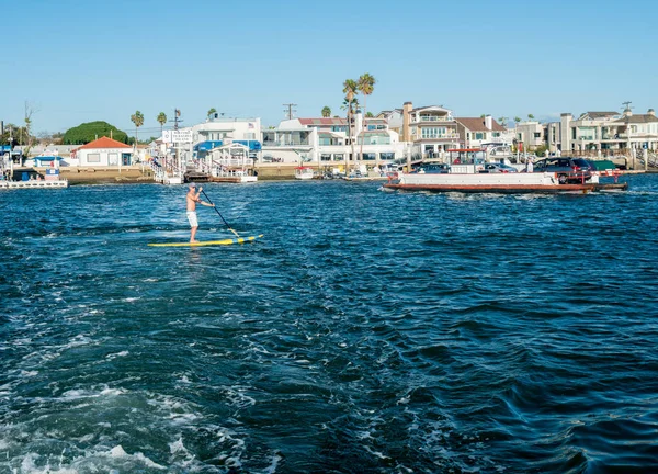 Senior man on stand up paddleboard at Balboa Island — Stock Photo, Image