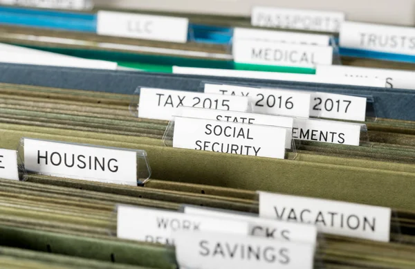 Home filing system for Social Security organized in folders — Stock Photo, Image