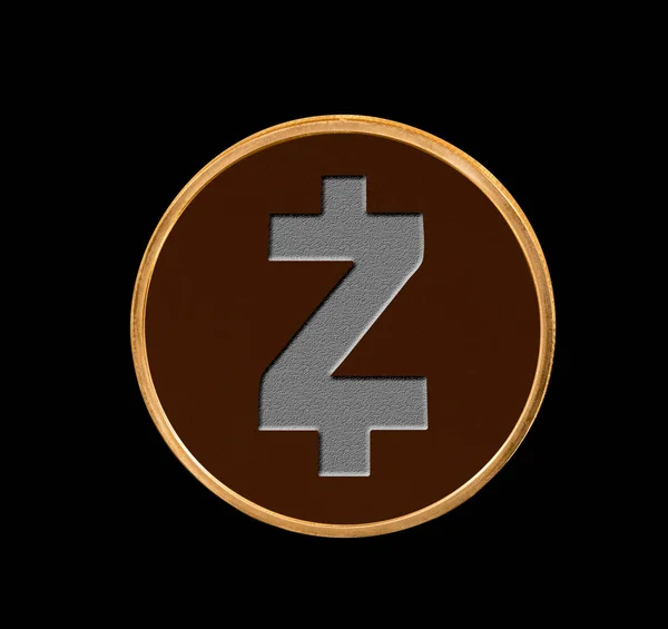Ilustração da moeda Zcash com fundo preto — Fotografia de Stock