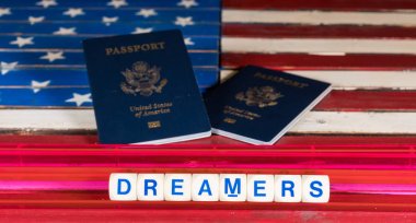 Dreamers concept using spelling letters on US flag clipart