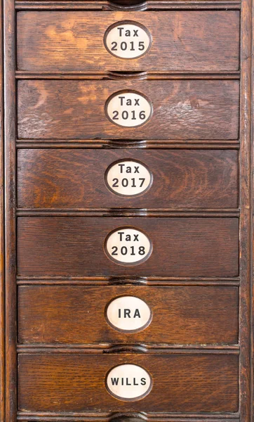 Old wooden filing cabinet with wooden drawers — Stock Photo, Image