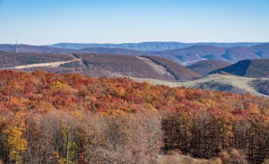 View over the Allegheny Mountains of West Virginia to new US48 highway clipart