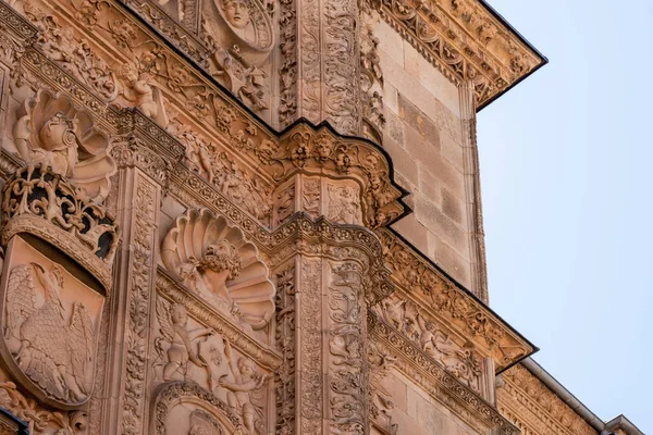 Ancient Plateresque fasáda budovy na univerzitě v Salamance ve Španělsku — Stock fotografie