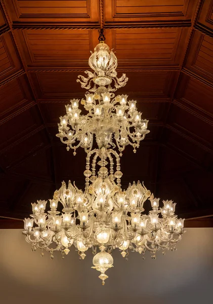 Chandelier on ceiling in interior of the National Palace in Sintra, Portugal — 스톡 사진