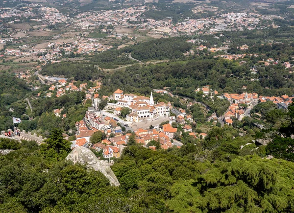 National Palace in the town of Sintra taken from Castle of the Moors — 스톡 사진